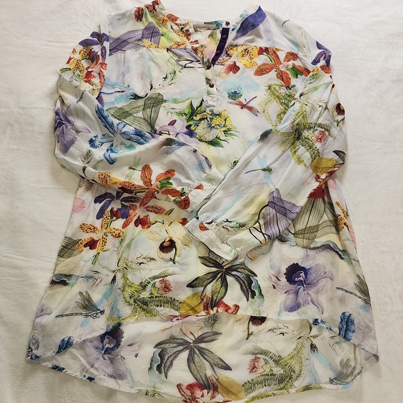 Soft Surroundings Floral Tropical Tunic with Purple Velvet Accents, Medium - Picture 1 of 7